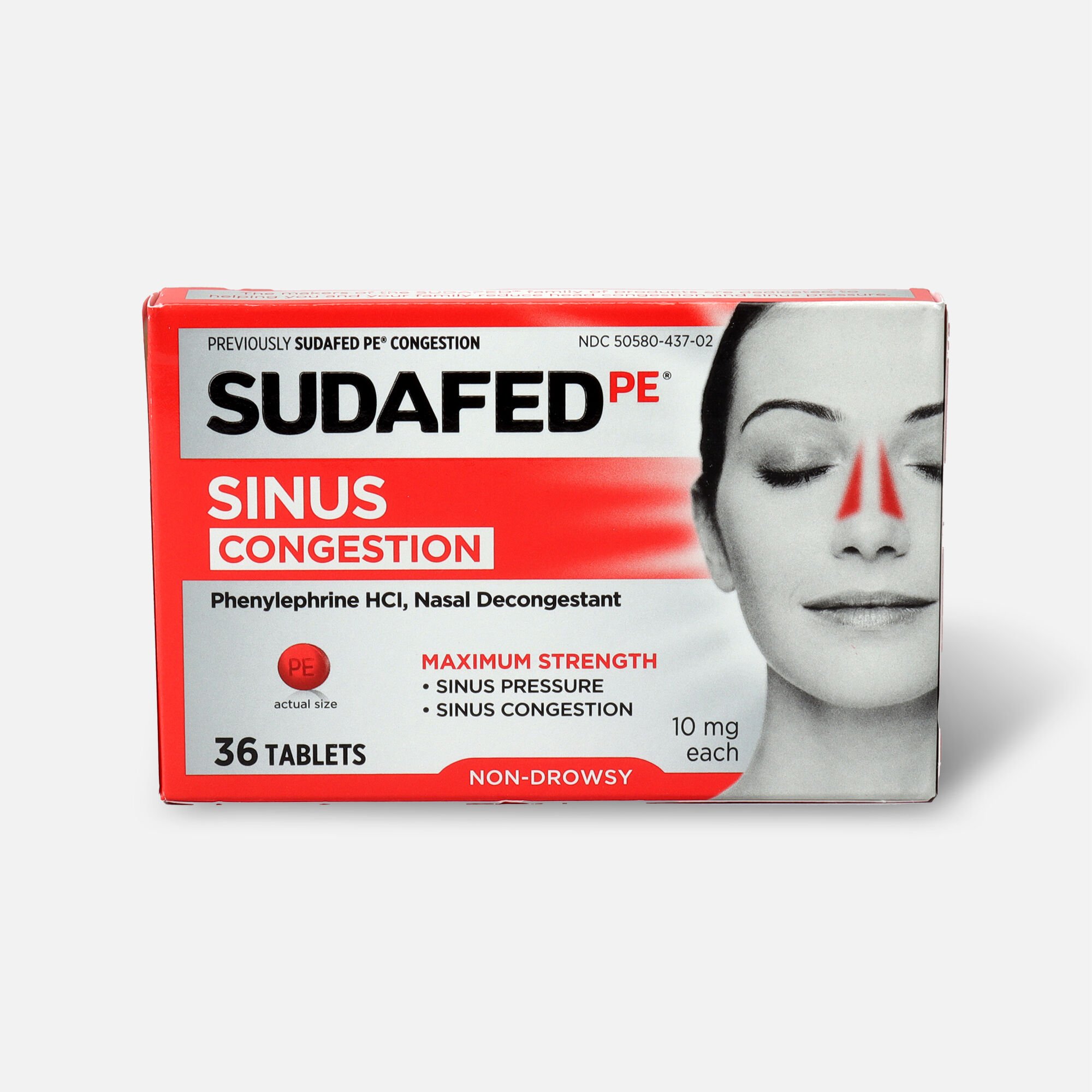 Sudafed PE Sinus Congestion Maximum Strength Non-Drowsy Decongestant ...