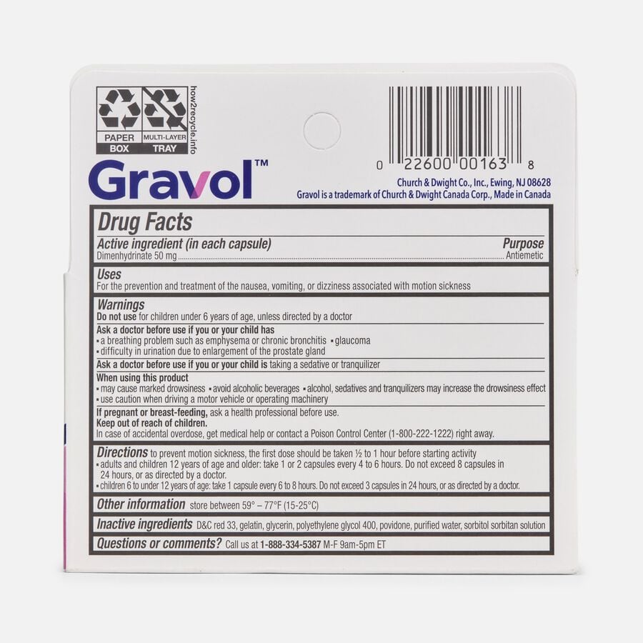 Gravol Motion Sickness Relief Liquid Gels, 8 ct., , large image number 1