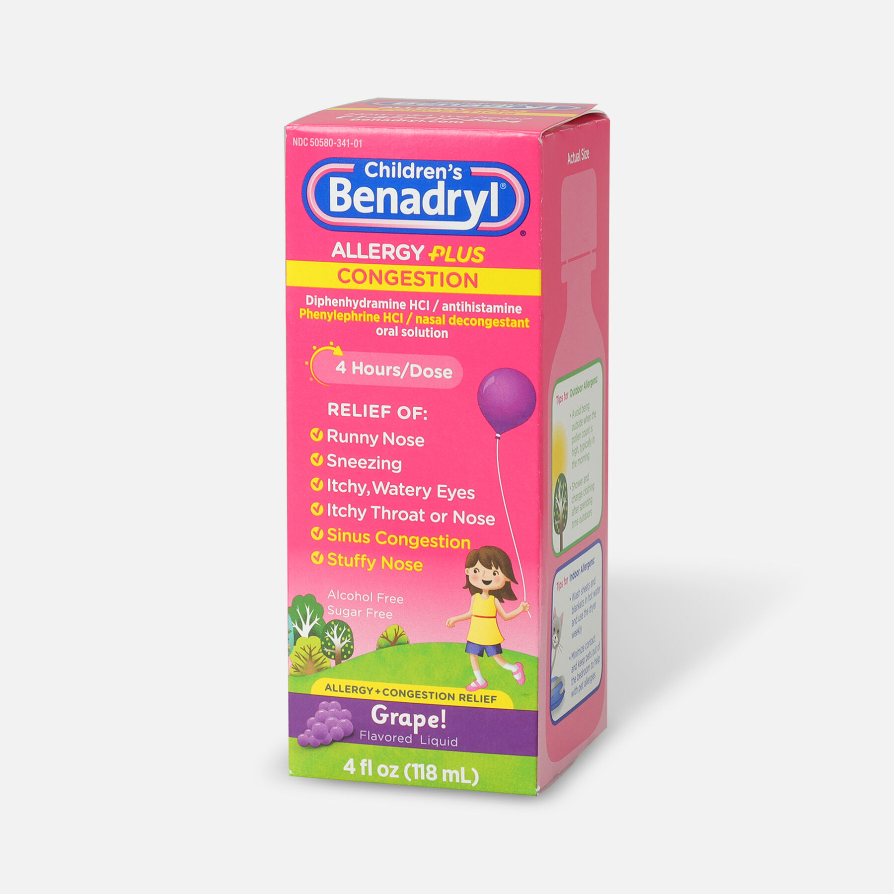 BenadrylD Allergy & Sinus Liquid, Grape, 4 fl oz