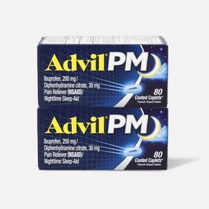 Advil Pain PM Reliever & Nighttime Sleep Aid Coated Caplets, 80 ct. (2-Pack)