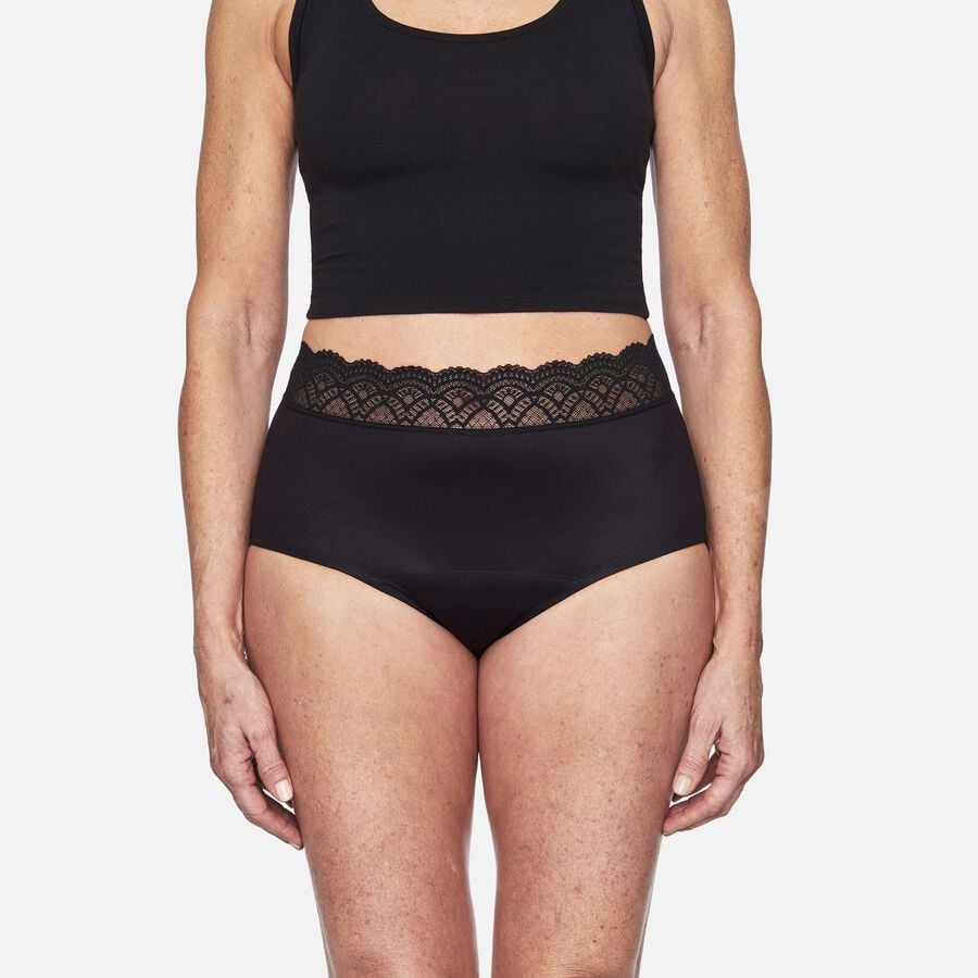 Thinx For All Leaks Signature Lace Very Light Hi-Waist Incontinence Underwear, Black, L, , large image number 1