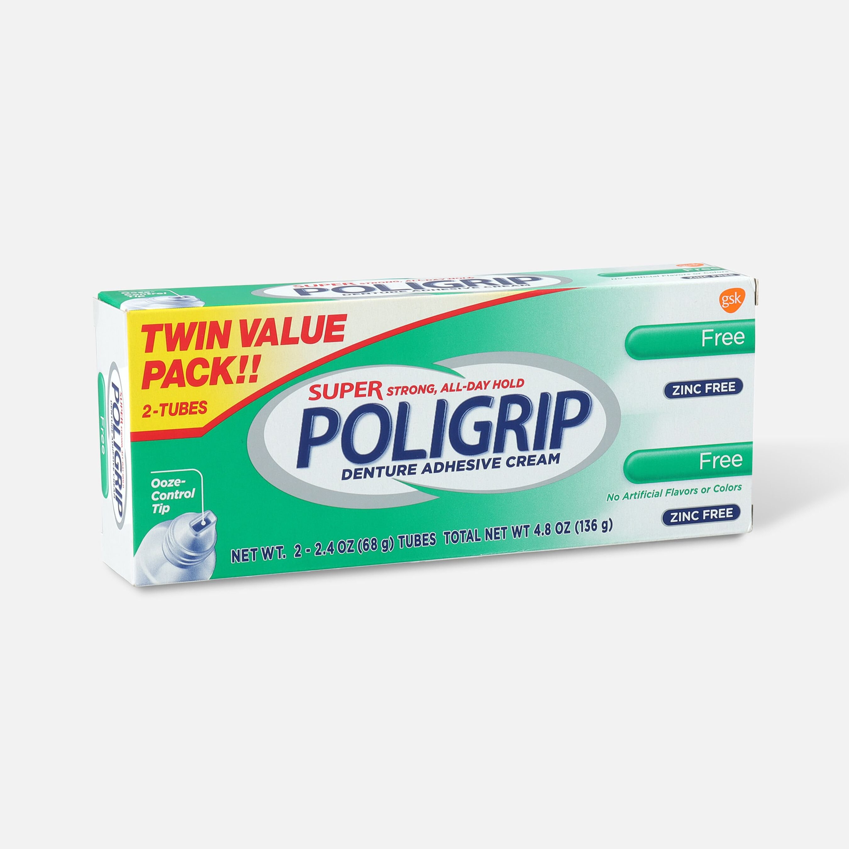 FSA Eligible Super Poligrip Free Formula Zinc Free Denture Adhesive Cream Twin Pack FSA Store