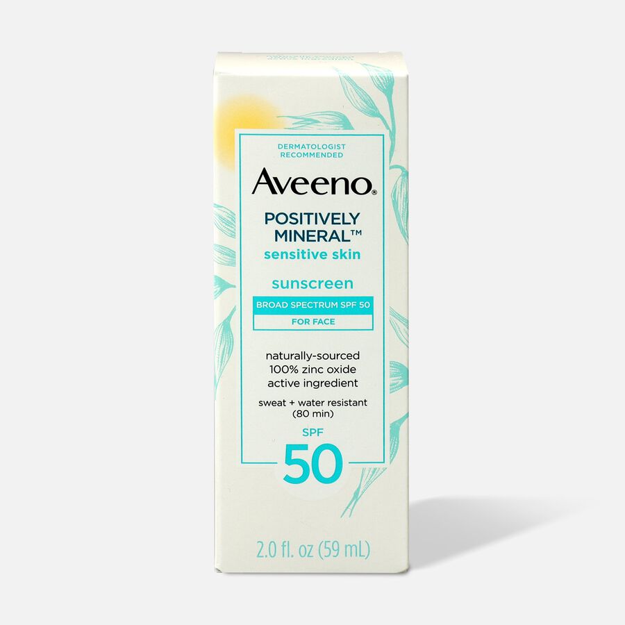 Aveeno Positively Mineral Sensitive Face Lotion Sunscreen SPF 50, 2 fl oz., , large image number 1