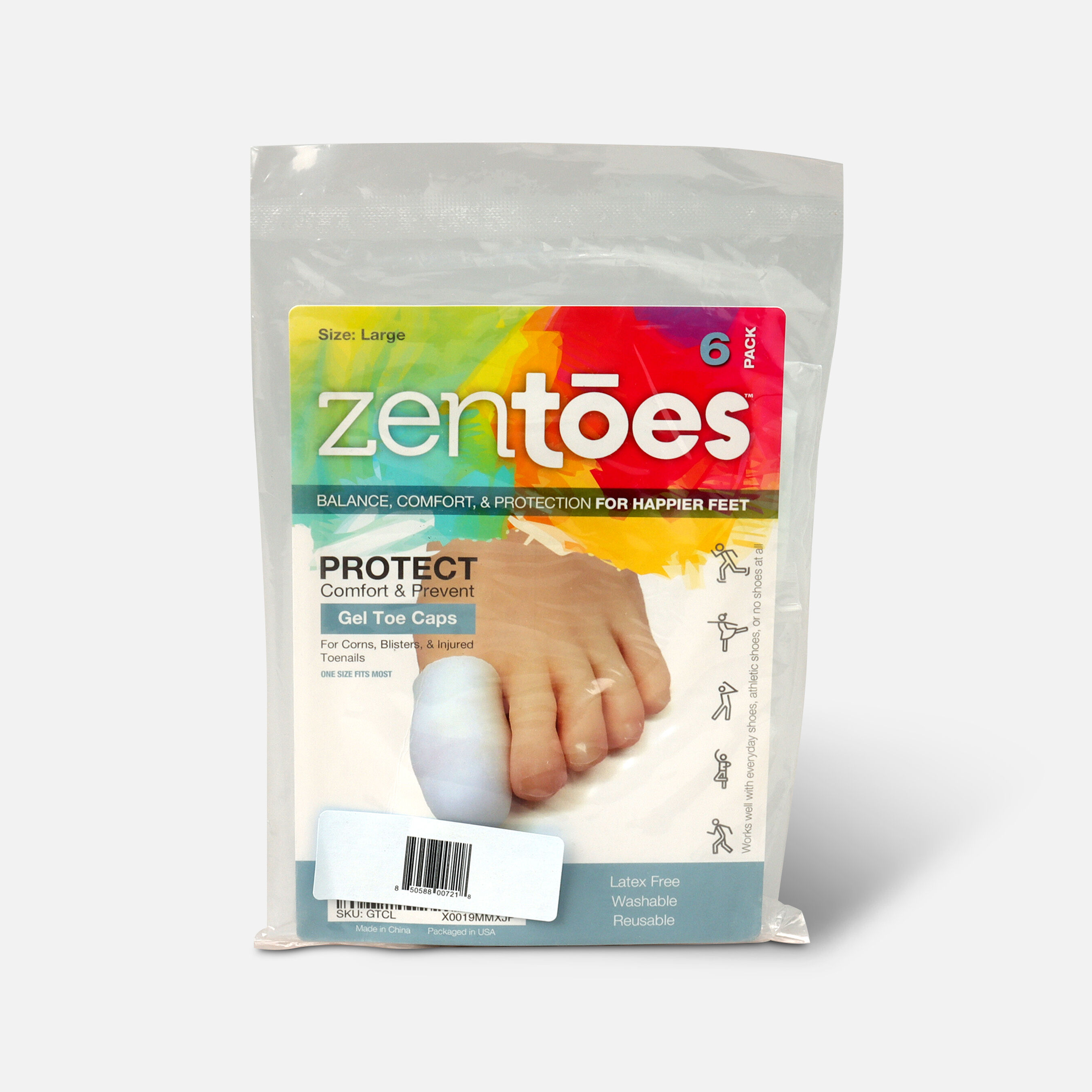 ZenToes Large Gel Toe Cap and Protector 6 Pack