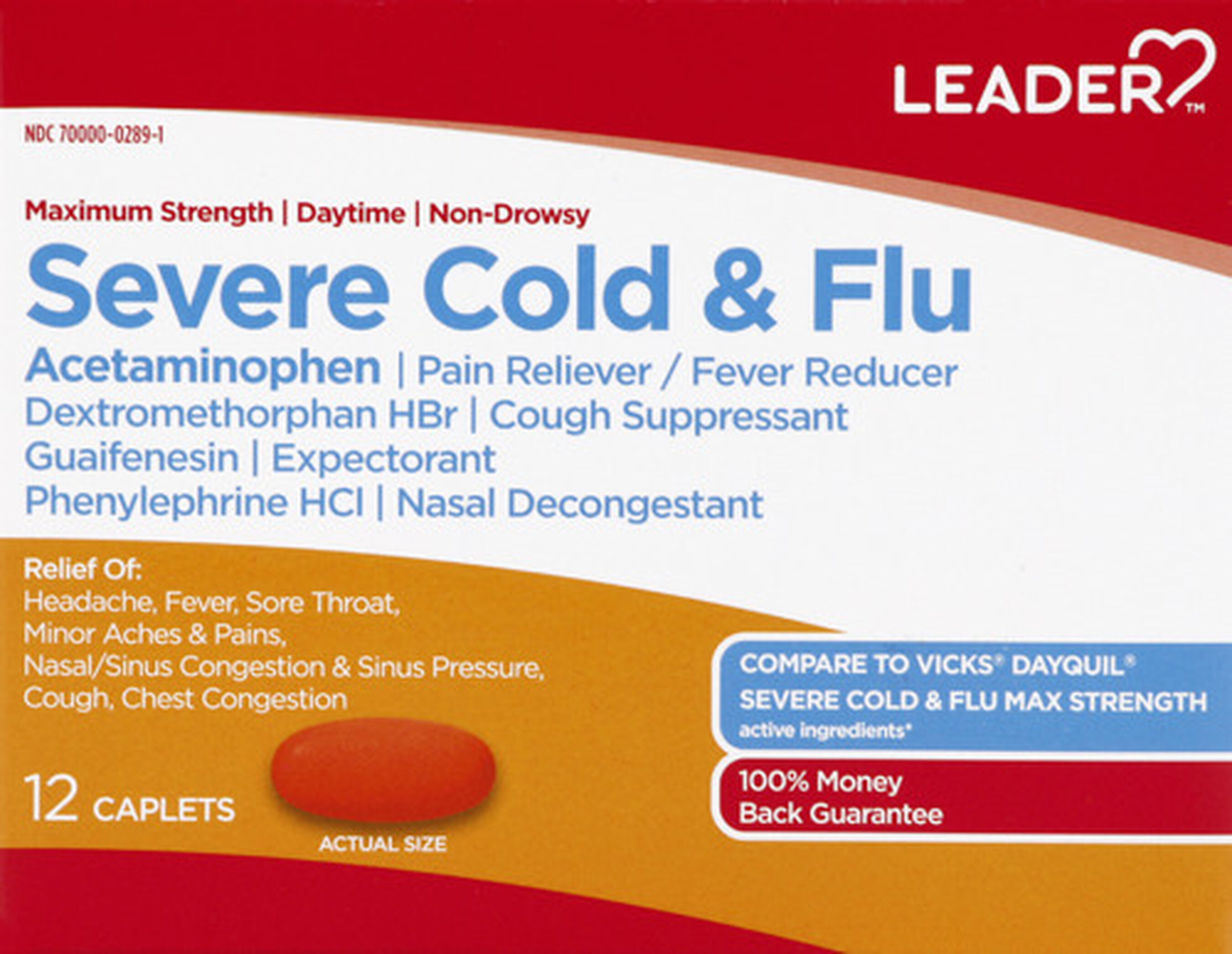 Leader™ Cold And Flu Severe Daytime Maximum Strength Caplets 12 Ct