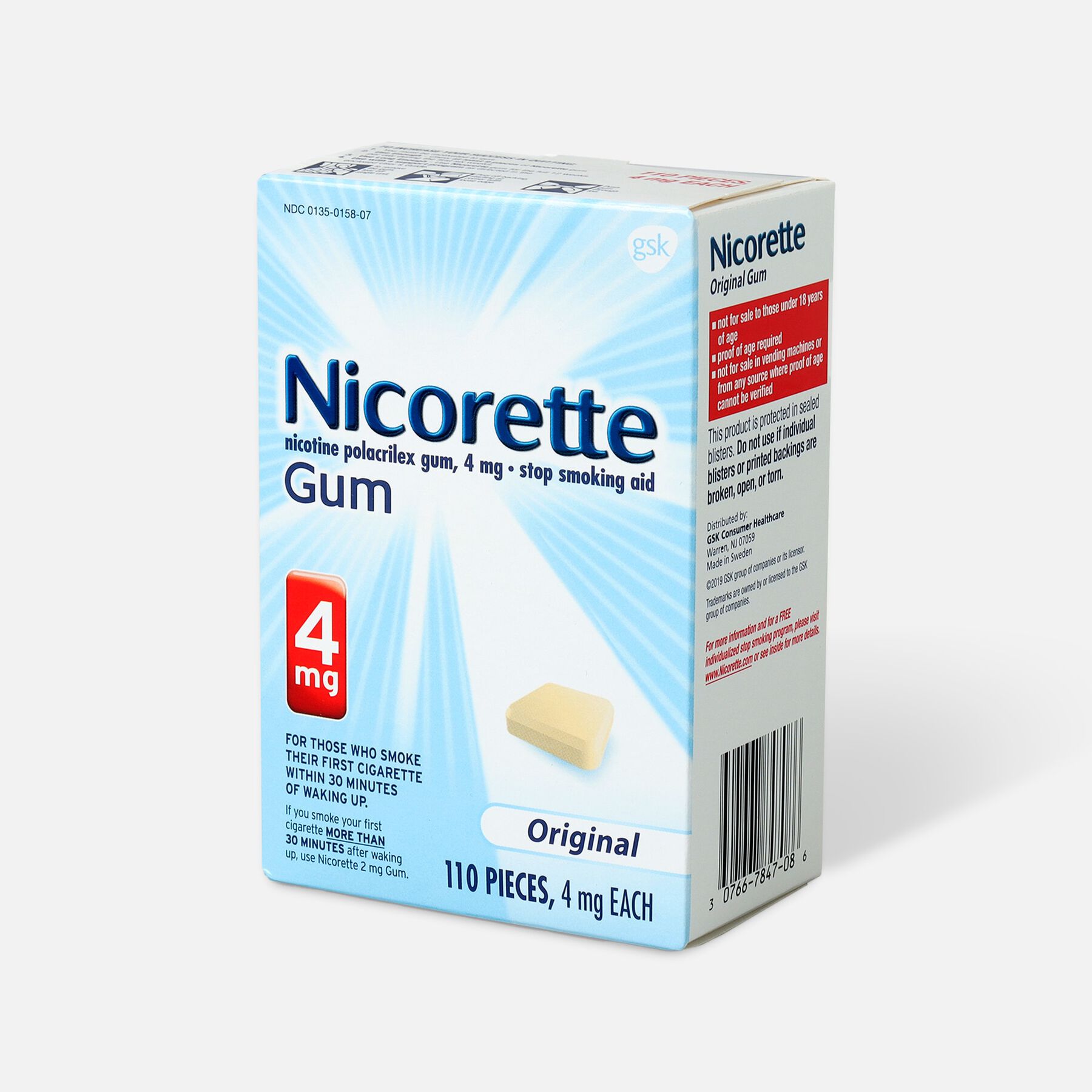 Nicorette Gum Original, 4mg, 110 ct