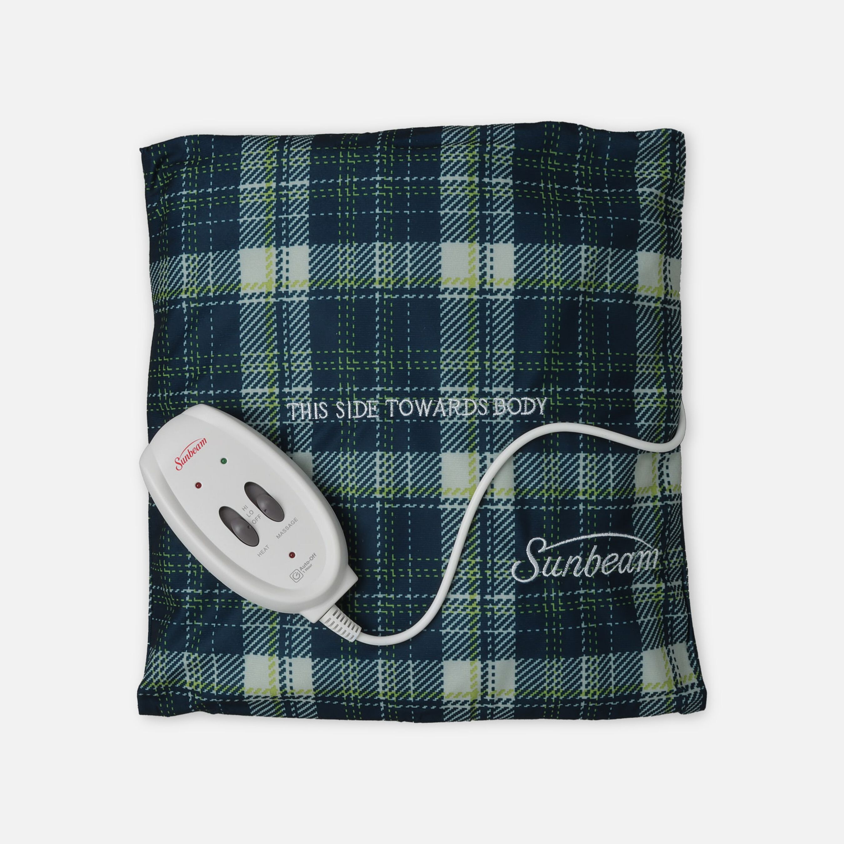 Sunbeam Massaging Heating Pad, Plaid Cover, 2 Heat Settings