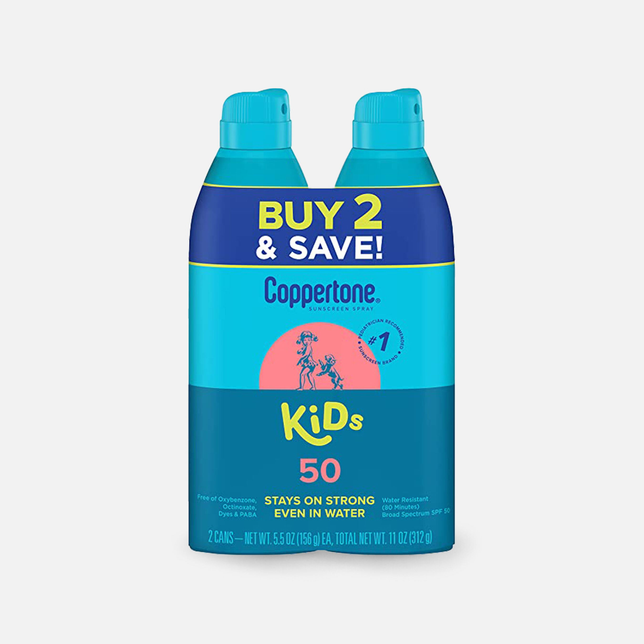 Coppertone Kids Sunscreen Spray SPF 50, 11 oz. Twin Pack