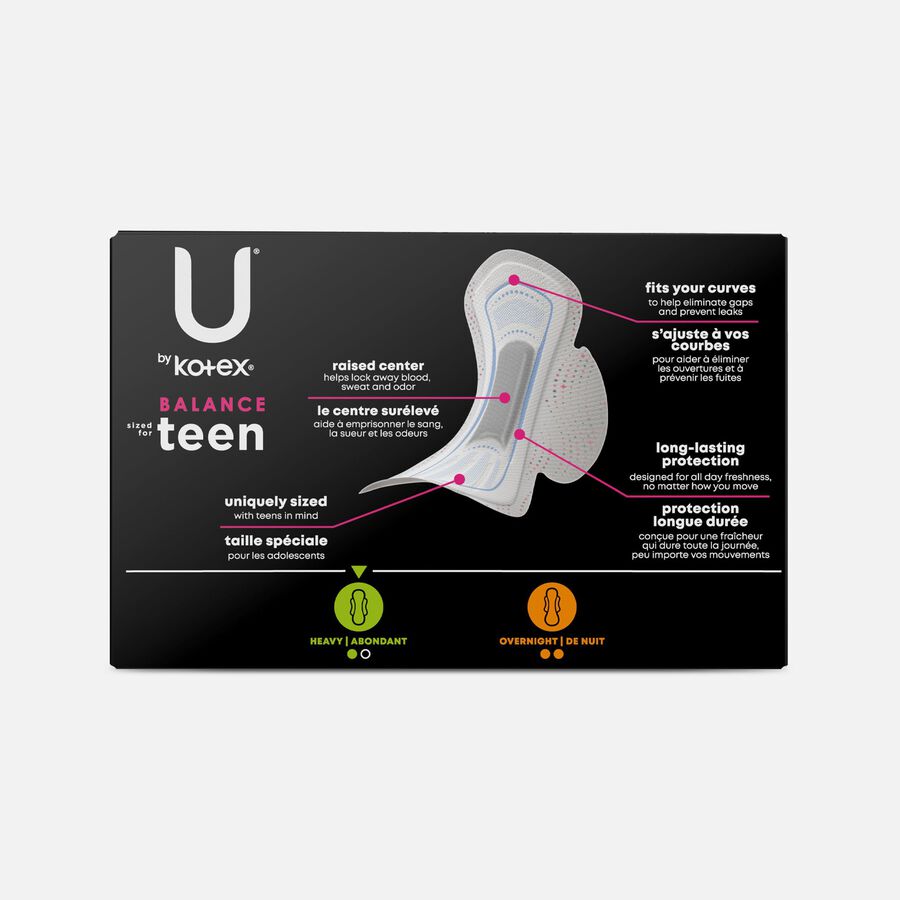 U by Kotex Balance Sized for Teens Ultra Thin Pads with Wings, Heavy Absorbency, 14 ct., , large image number 1