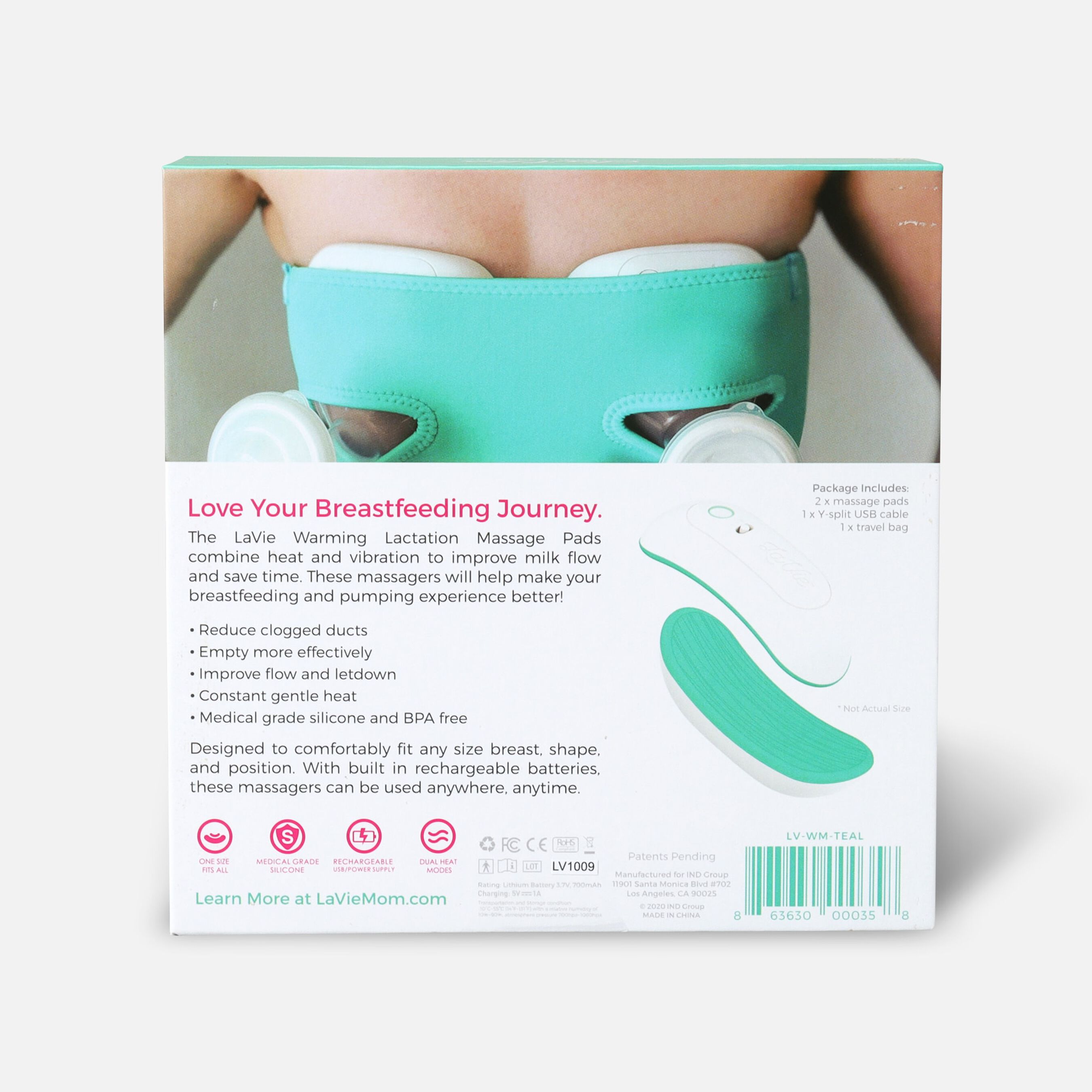 LaVie Warming Lactation Massage Pads, Teal