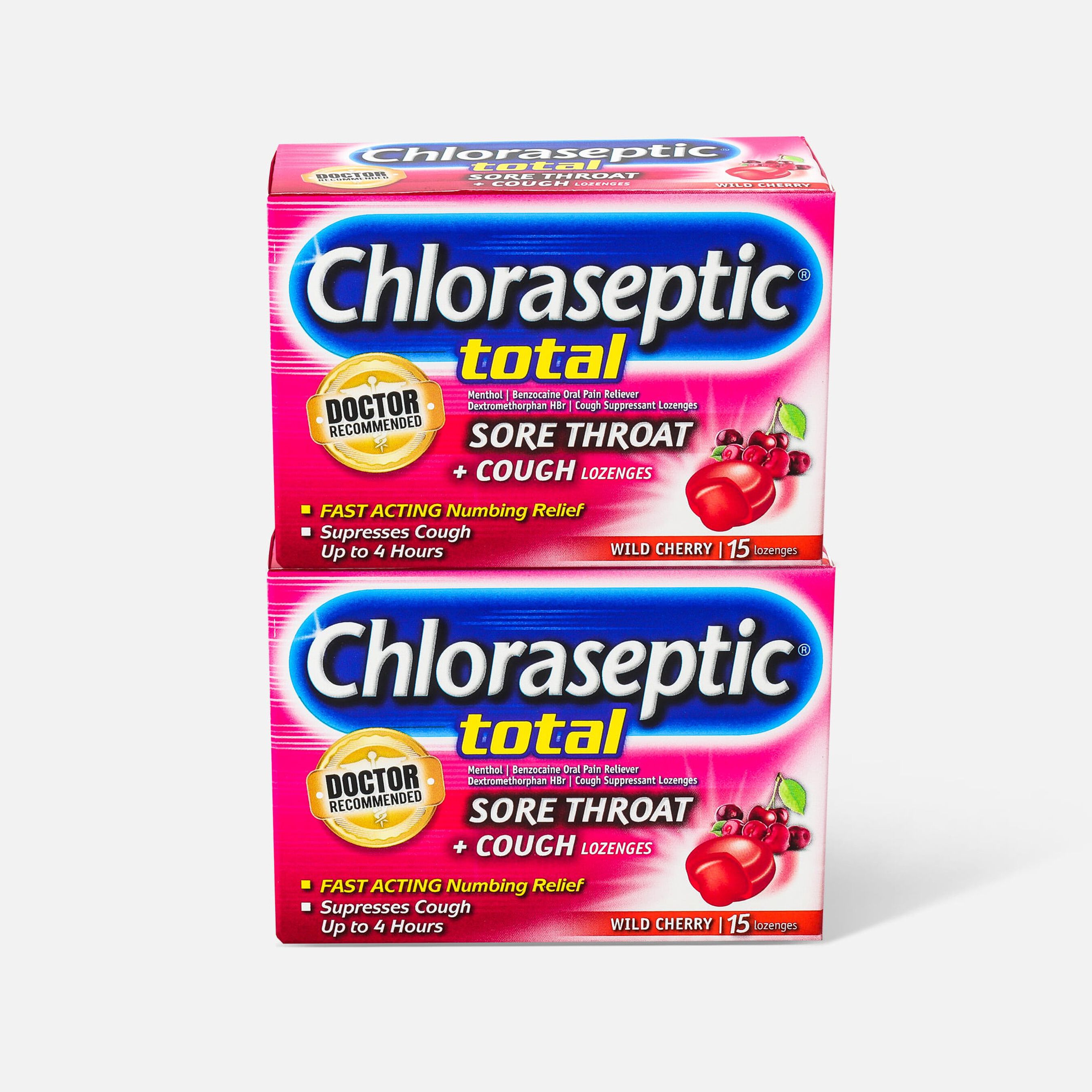 Chloraseptic Total, Wild Cherry, Sore Throat and Cough Lozenges, 15 ct