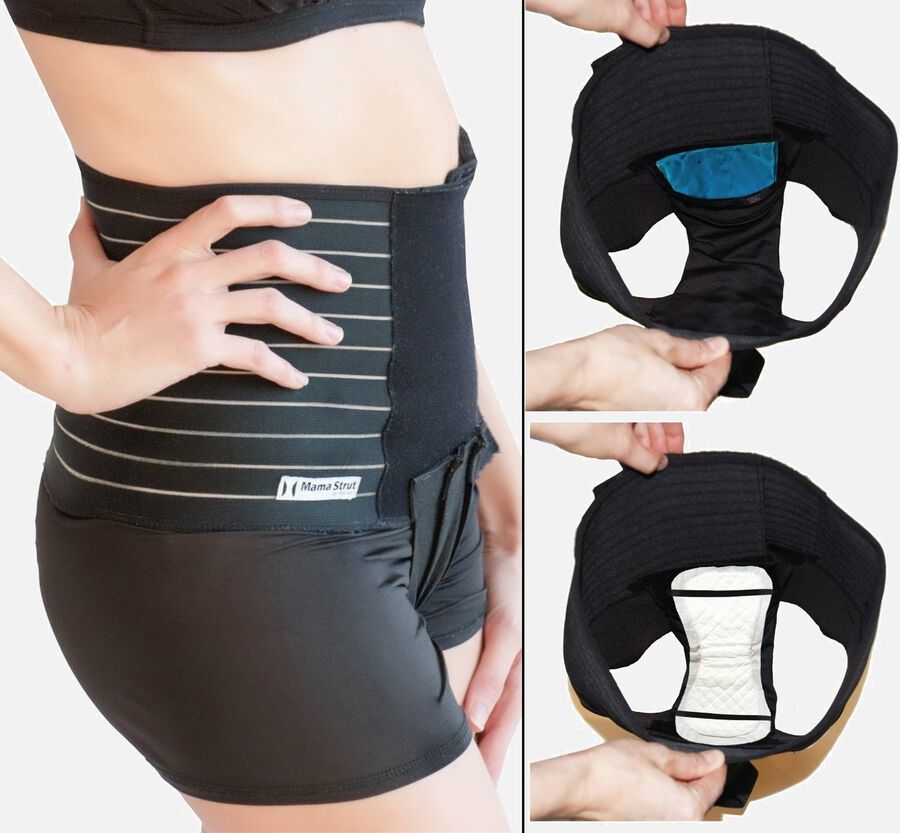 Mama Strut Postpartum Support Pelvic Binder with Ice/Heat Therapy, Black, , large image number 4