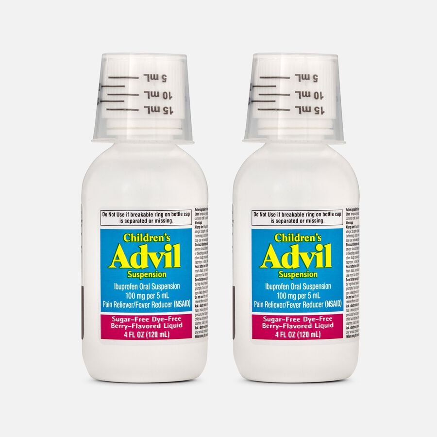 Children's Advil Pain Reliever and Fever Reducer, Sugar Free and Dye Free Ibuprofen Oral Suspension, Berry Flavored, 4 fl oz. (2-Pack), , large image number 0