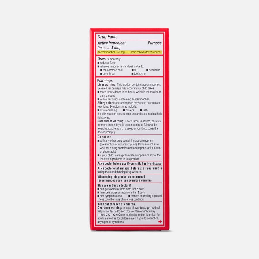 Tylenol Children's Pain & Fever Reliever Liquid, Dye-Free, Cherry, 4 fl oz., , large image number 1