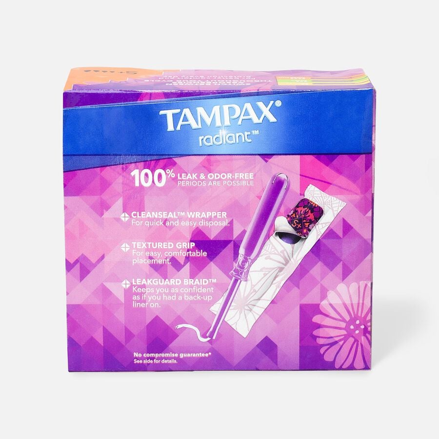 Tampax Radiant Tampons Super Plus Absorbency with BPA-Free Plastic Applicator and LeakGuard Braid, Unscented, 28 ct., , large image number 1