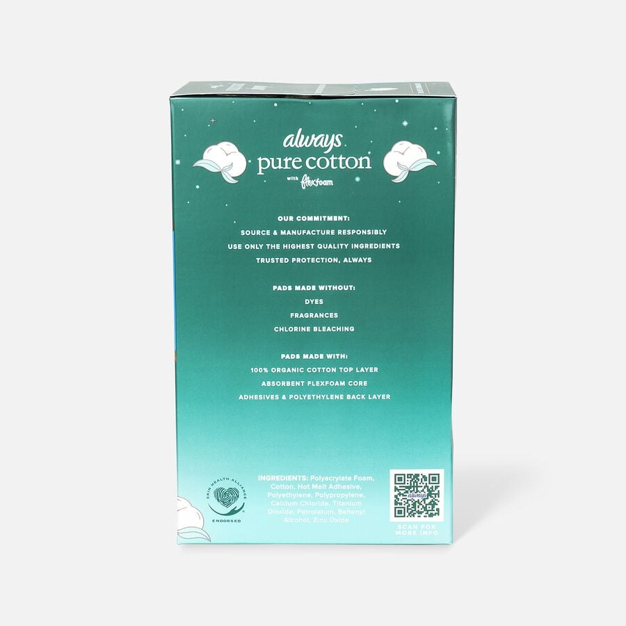 Always Pure Cotton with FlexFoam Pads for Women Size 4 Overnight Absorbency, with Wings, 20 ct., , large image number 1