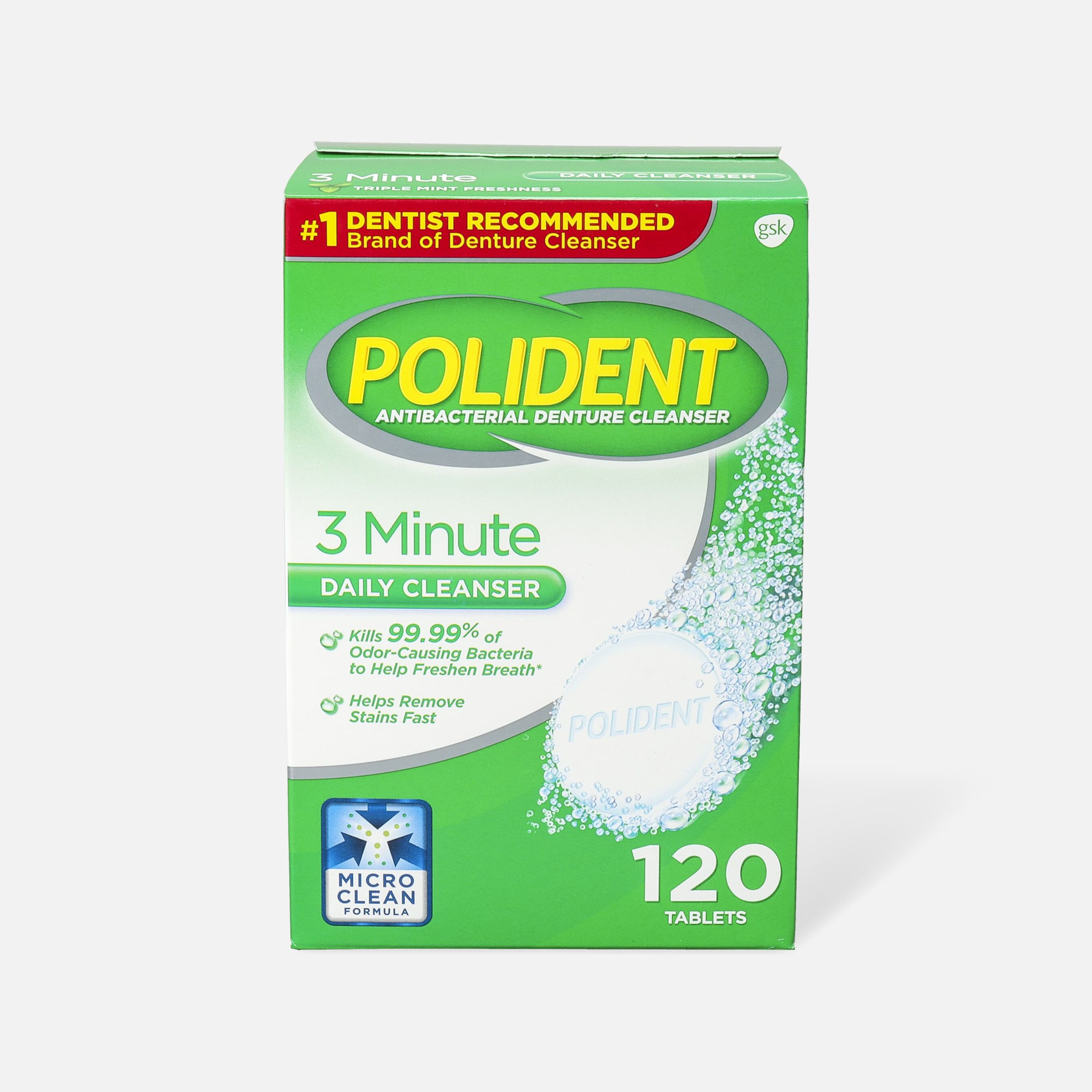 Polident 3 Minute Antibacterial Denture Cleanser Tablets 120 ct.