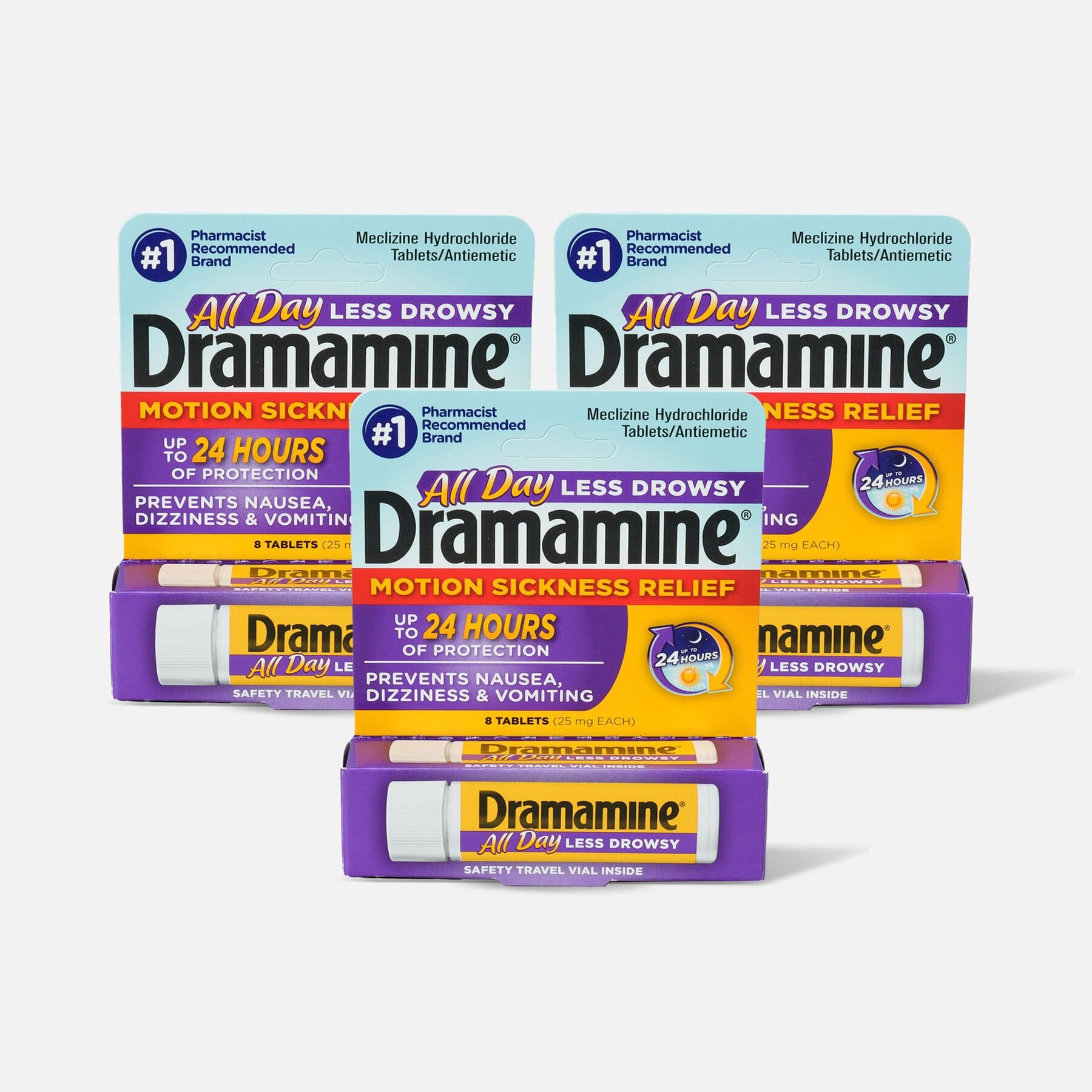 Dramamine Motion Sickness Relief Tablets, Less Drowsy Formula, 8 ct. (3