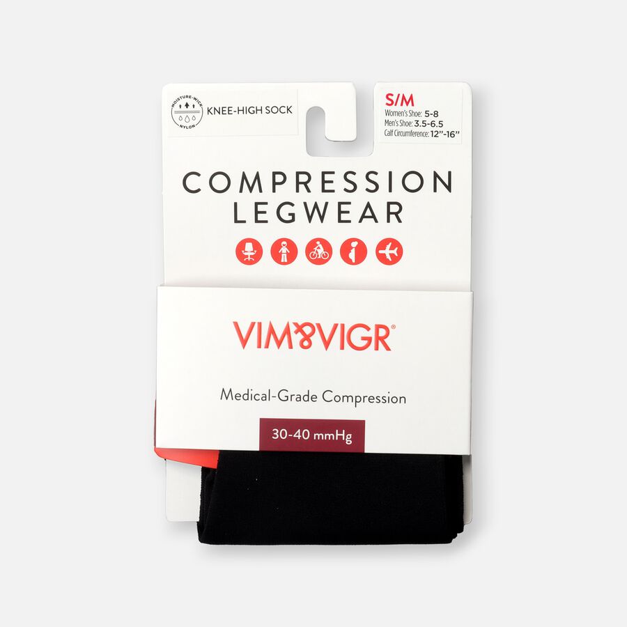 VIM & VIGR Moisture-Wick Nylon Compression Socks, Solid Black, Wide Calf, 30-40 mmHg, , large image number 5