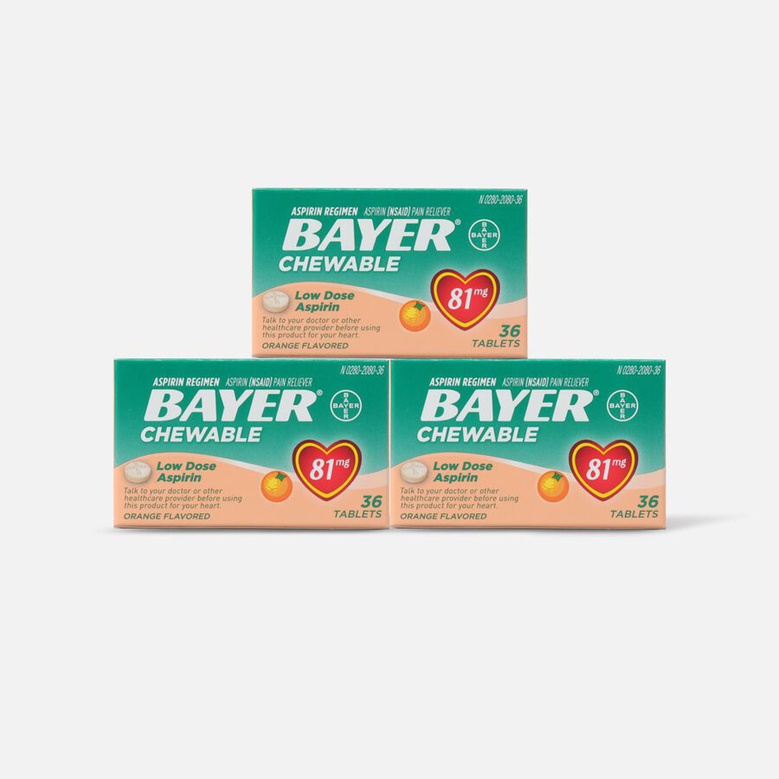 FSA Eligible Bayer, Chewable Low Dose Aspirin, 81 mg Tablets, Orange