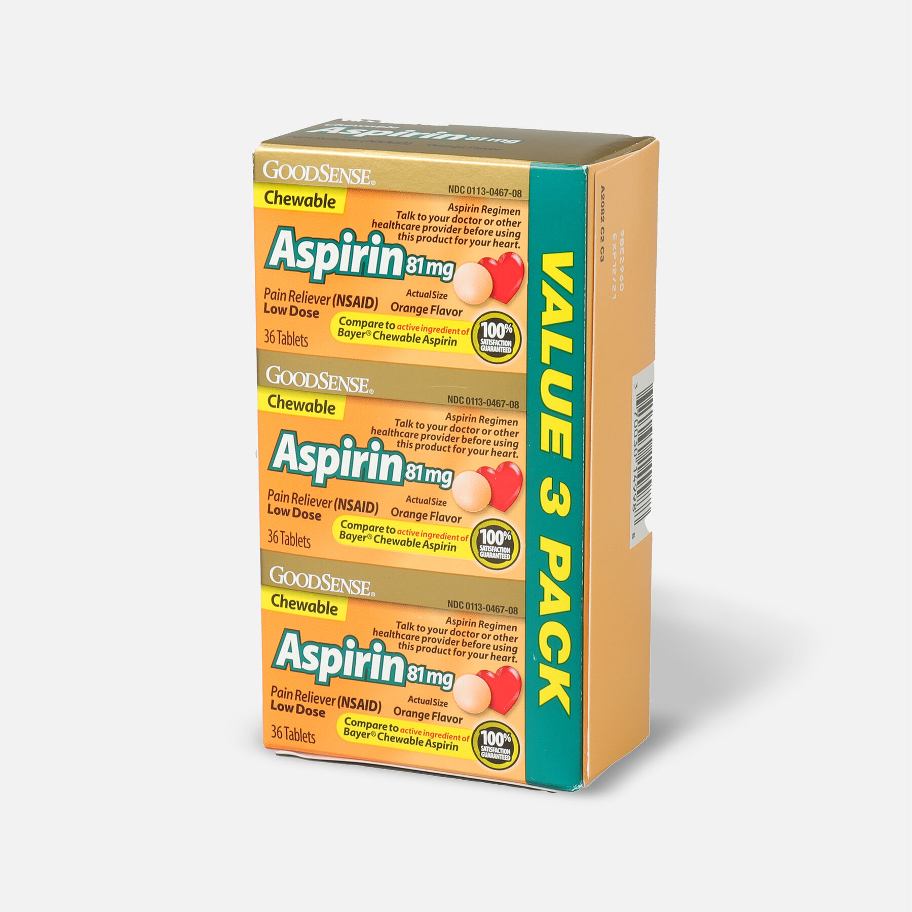 GoodSense® Aspirin 81 mg Low Dose Chewable Tablets, 3/36 ct