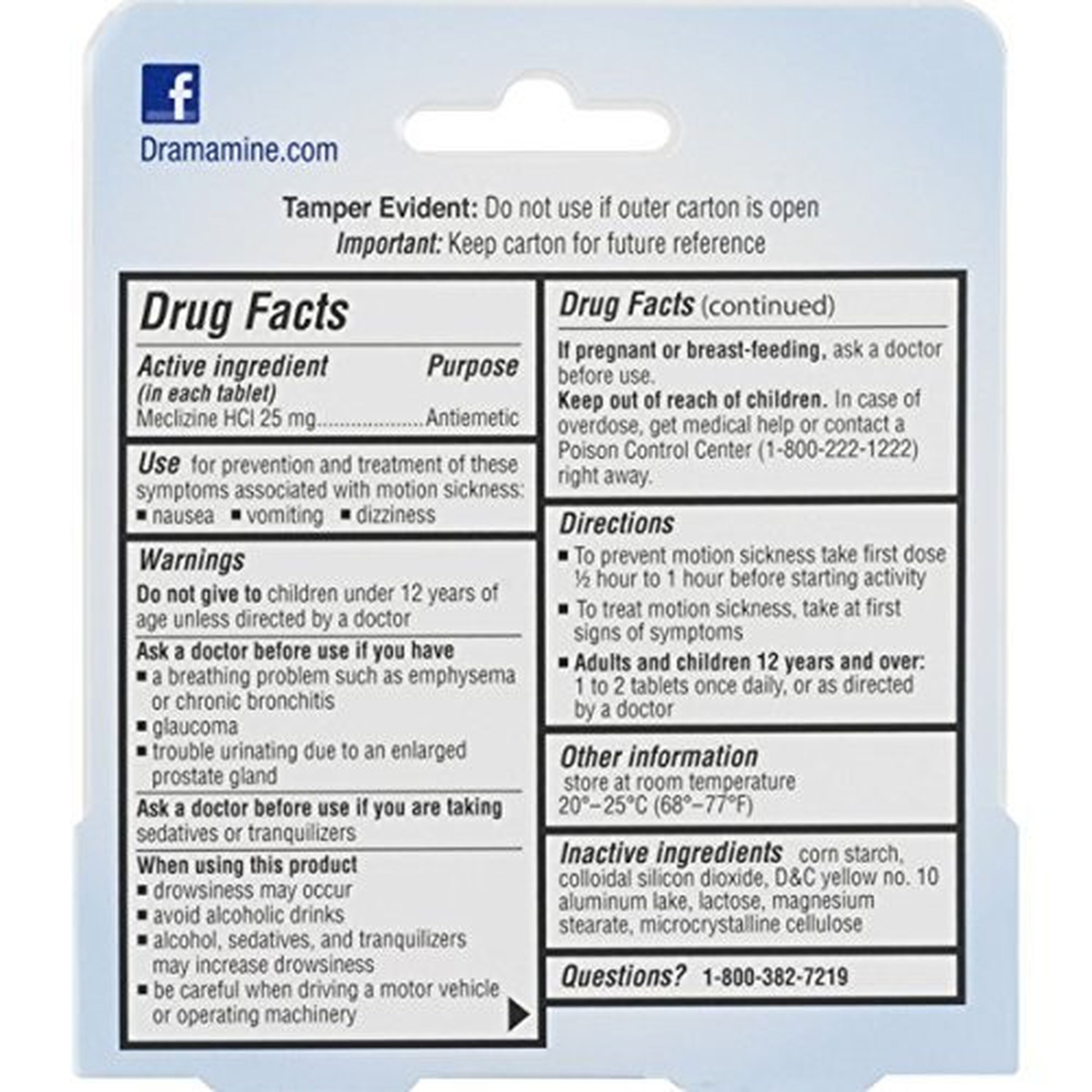 Dramamine Motion Sickness Relief Tablets, Less Drowsy Formula, 8 ct.