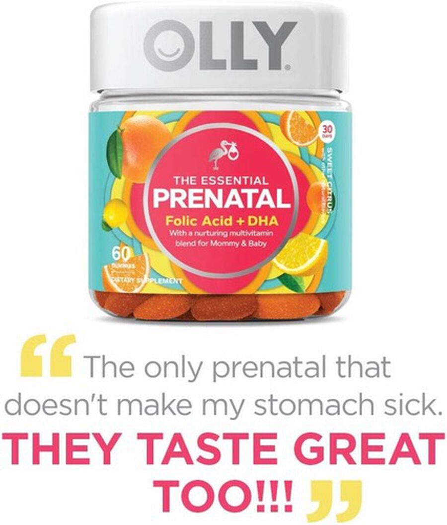 OLLY The Essential Prenatal Gummy Multivitamin, Sweet Citrus, 30 Day