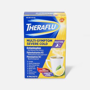 Theraflu Nighttime Multi-Symptom Severe Cold Hot Liquid Powder, Green Tea and Citrus Flavors, 6 ct.