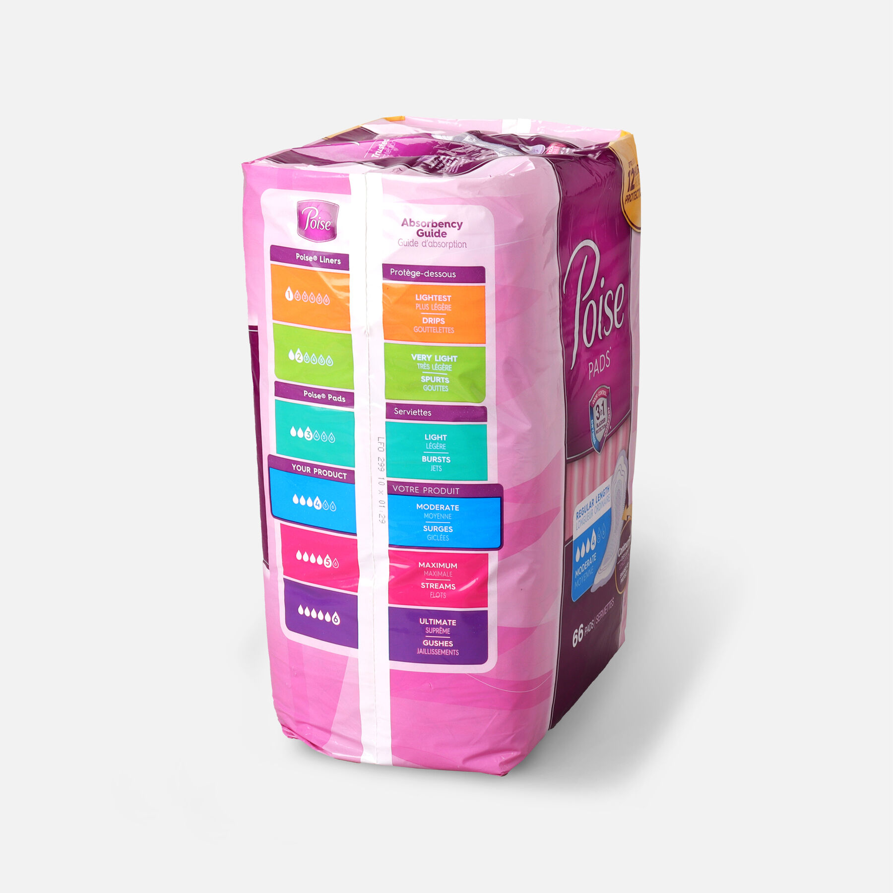 Poise Incontinence Pads, Moderate Absorbency, Regular, 66 ct.