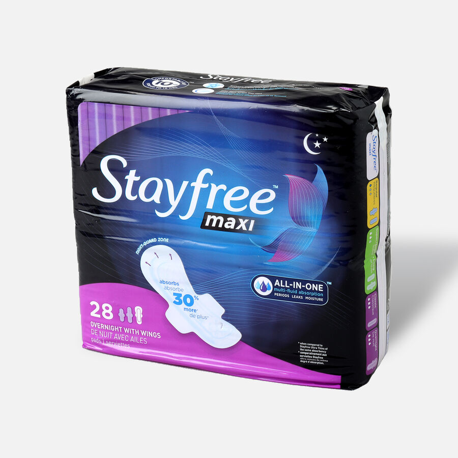 Stayfree Maxi Pads Overnight with Wings, 28 ct., , large image number 1