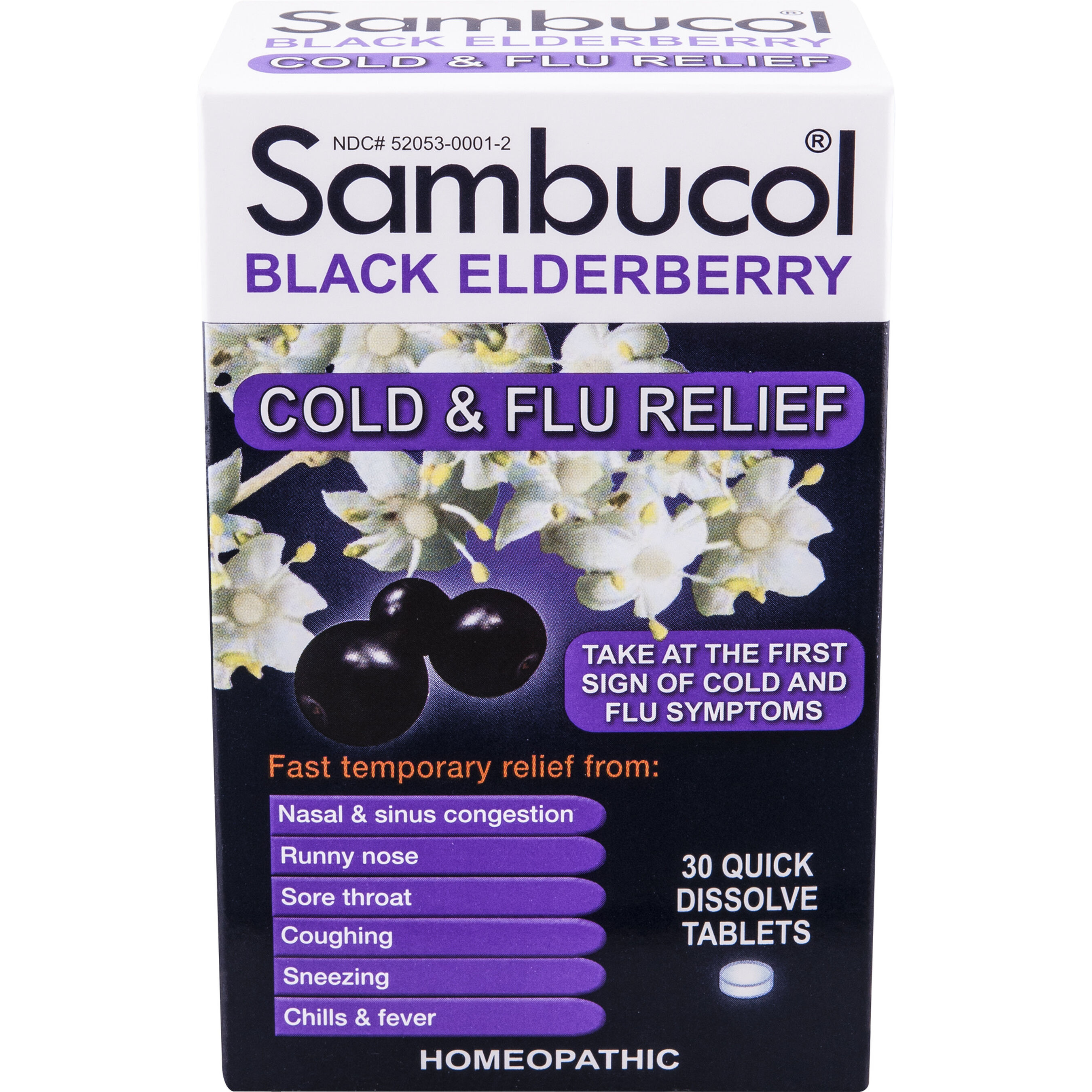 Sambucol Black Elderberry Cold and Flu Relief Tablets, 30 ct