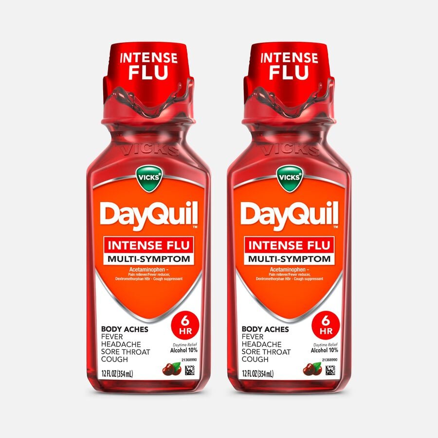 Vicks&reg; DayQuil&trade; Intense Flu Liquid, Daytime Flu Medicine, Cherry, 12 fl oz. (2-Pack), , large image number 0