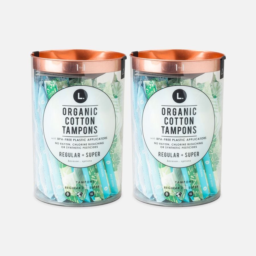 L. Organic Cotton Tampons Regular/Super Absorbency Duo Pack, BPA-free Plastic Applicator, 30 ct. (2-Pack), , large image number 0