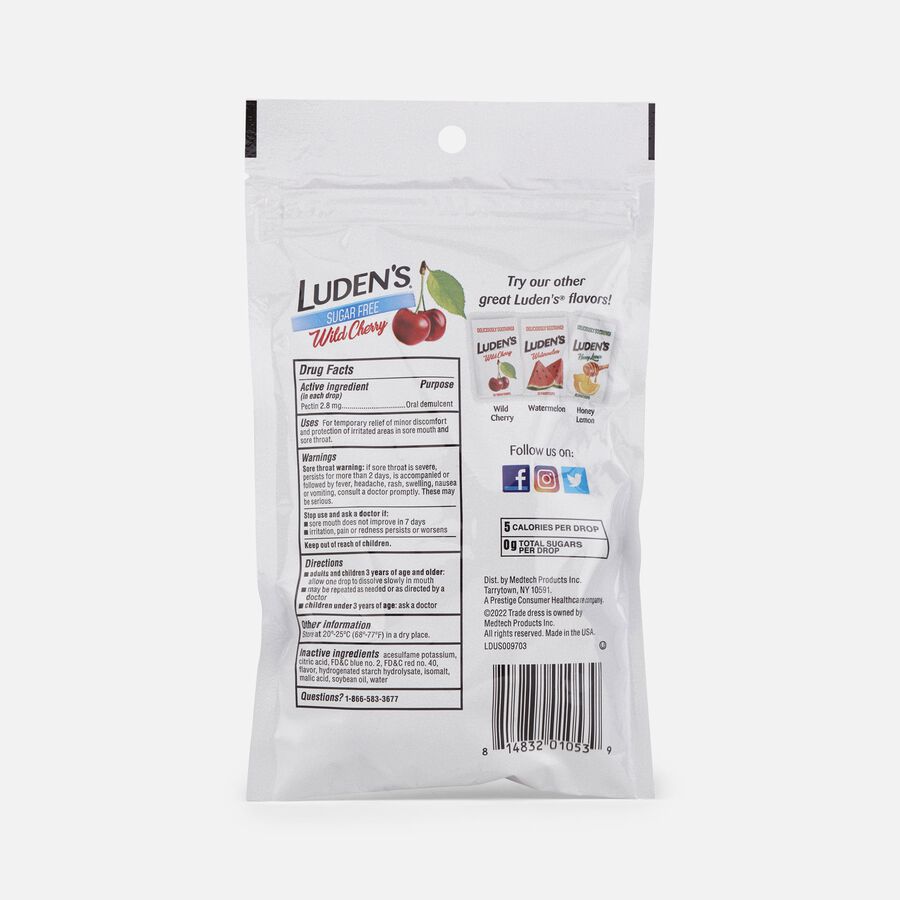 Luden's Wild Cherry Sugar Free Throat Drops, 25 ct. (3-Pack), , large image number 1