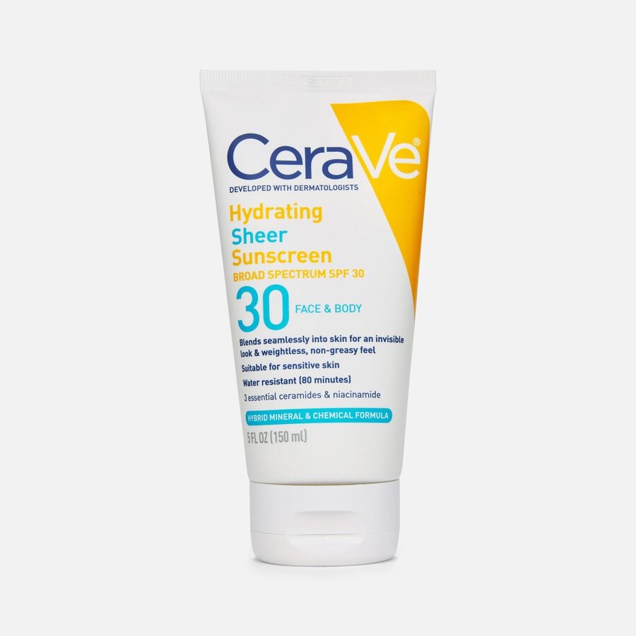 CeraVe Hydrating Sheer Face & Body Sunscreen Lotion, SPF 30, 5 fl oz., , large image number 0