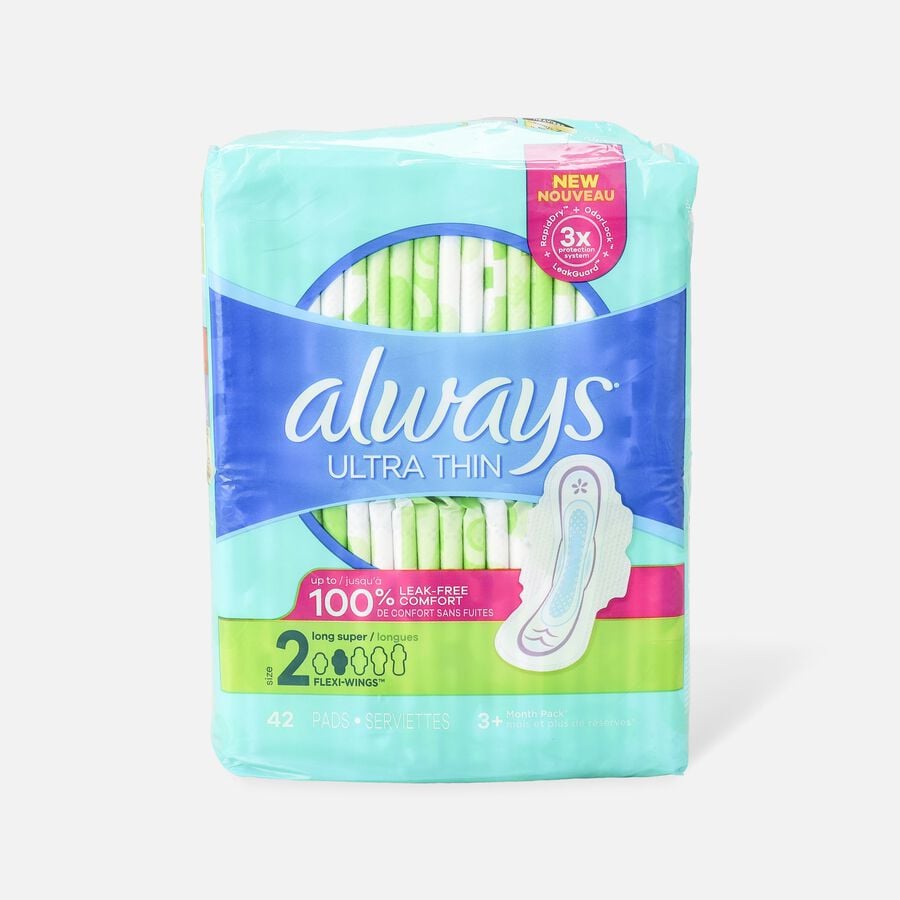 Always Ultra Thin Pads Long Super Absorbency Unscented with Wings, Size 2, 42 ct., , large image number 0