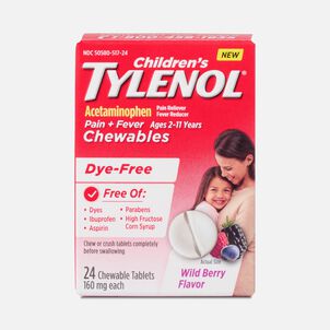 Children&rsquo;s Tylenol Dye-Free Wild Berry Chewables Pain and Fever Relief, Ages 2-11 Years, 24 ct.