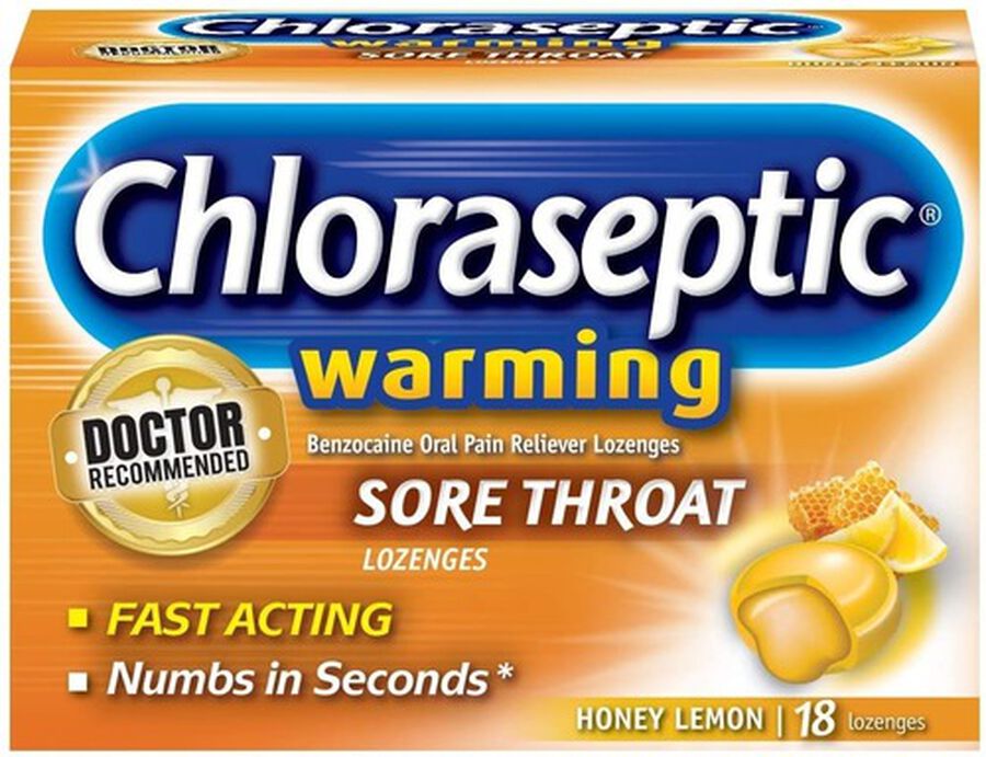 Chloraseptic, Honey Lemon, Warming Sore Throat Lozenges, 18 ct.