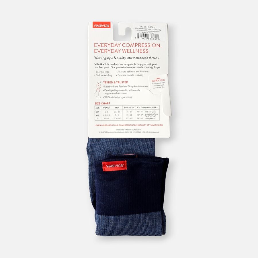 VIM & VIGR Cotton Compression Socks, Heathered Collection Navy, M/L, 30-40 mmHg, , large image number 2