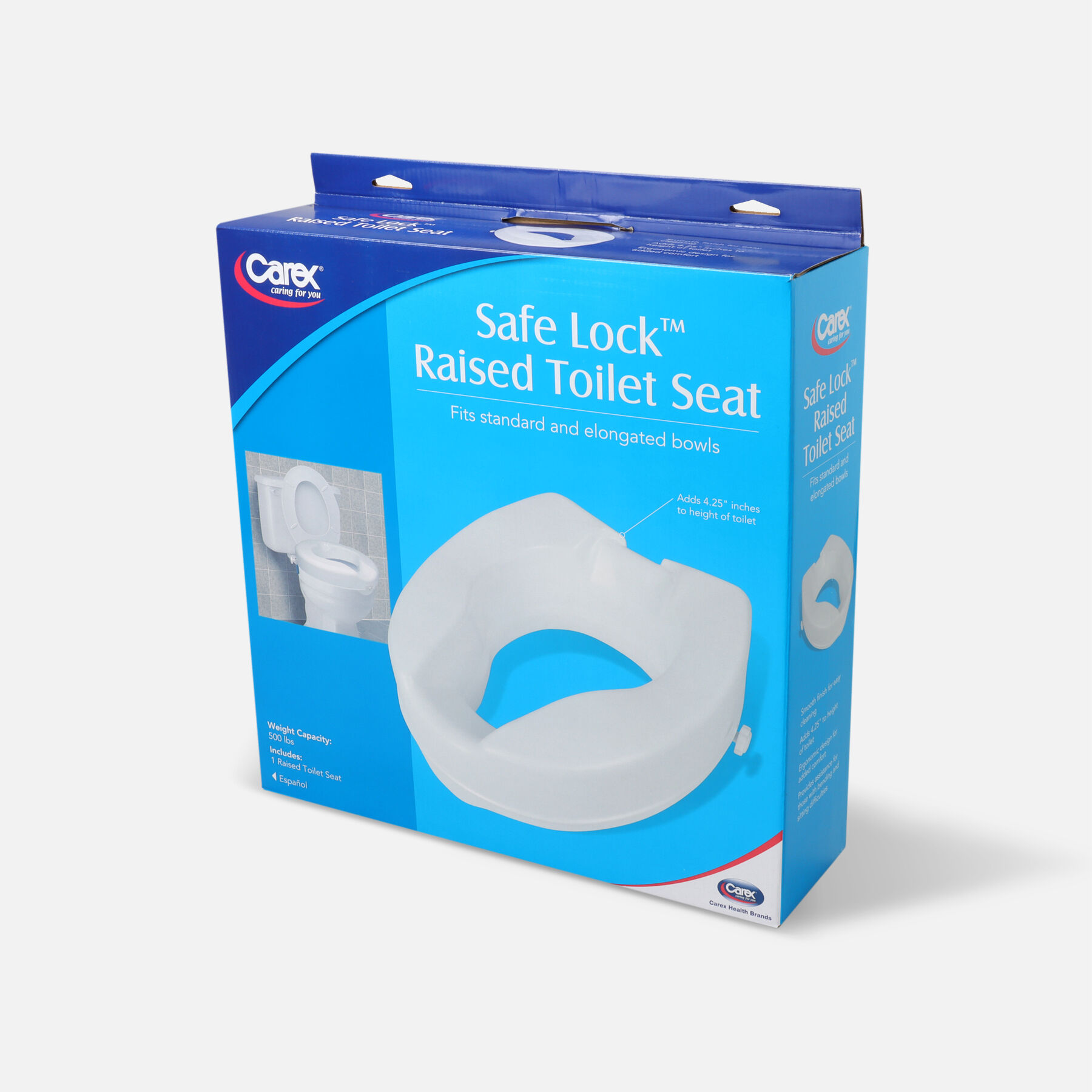Carex B31300 Safe Lock Raised Toilet Seat 4.5 high 500lb.