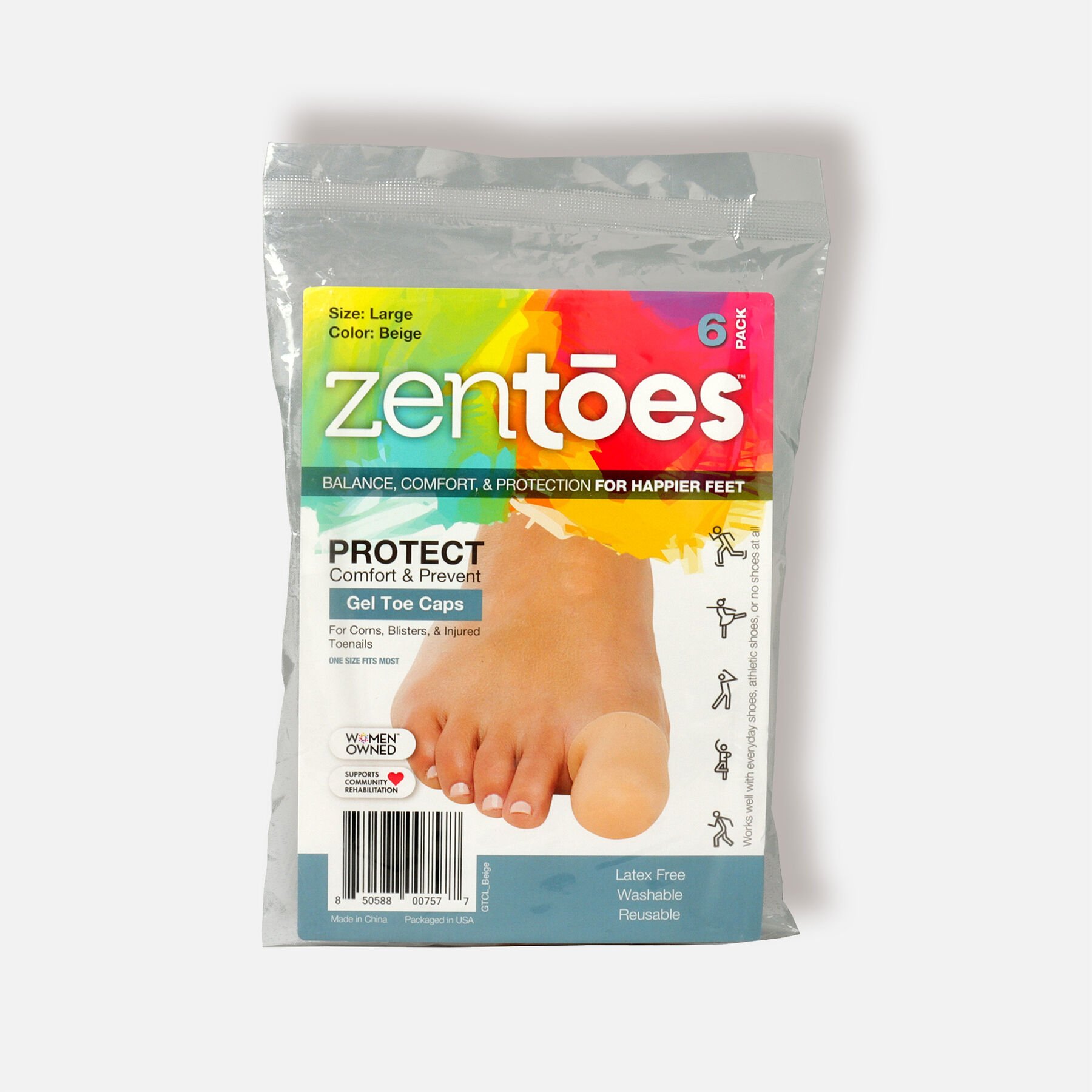 ZenToes Large Gel Toe Cap and Protector 6 Pack