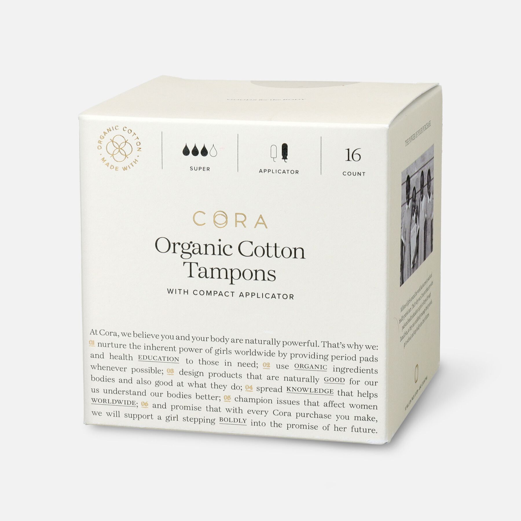 Cora Organic Cotton Applicator Tampons, 16 ct