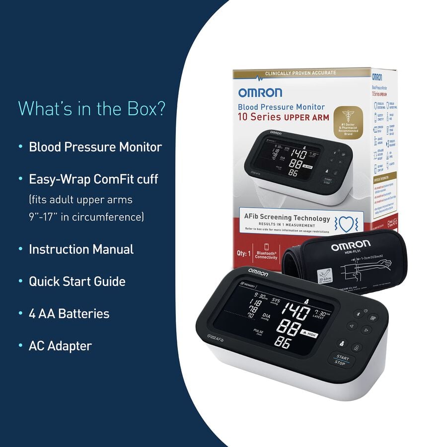Omron 10-Series Upper Arm Blood Pressure Monitor, Connected, with AC Adapter, , large image number 5