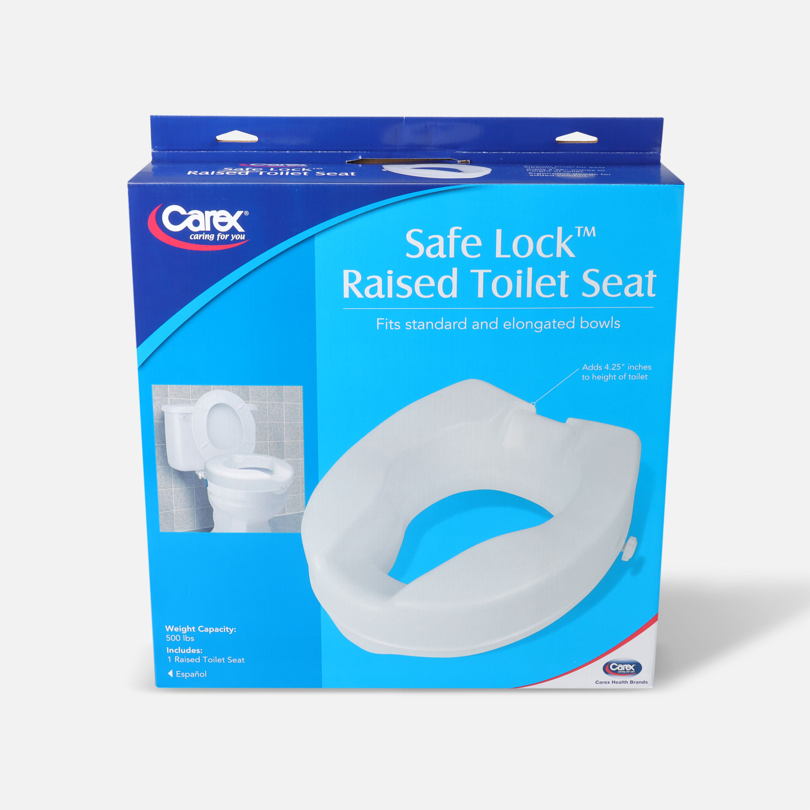 Carex B31300 Safe Lock Raised Toilet Seat 4.5 high 500lb.