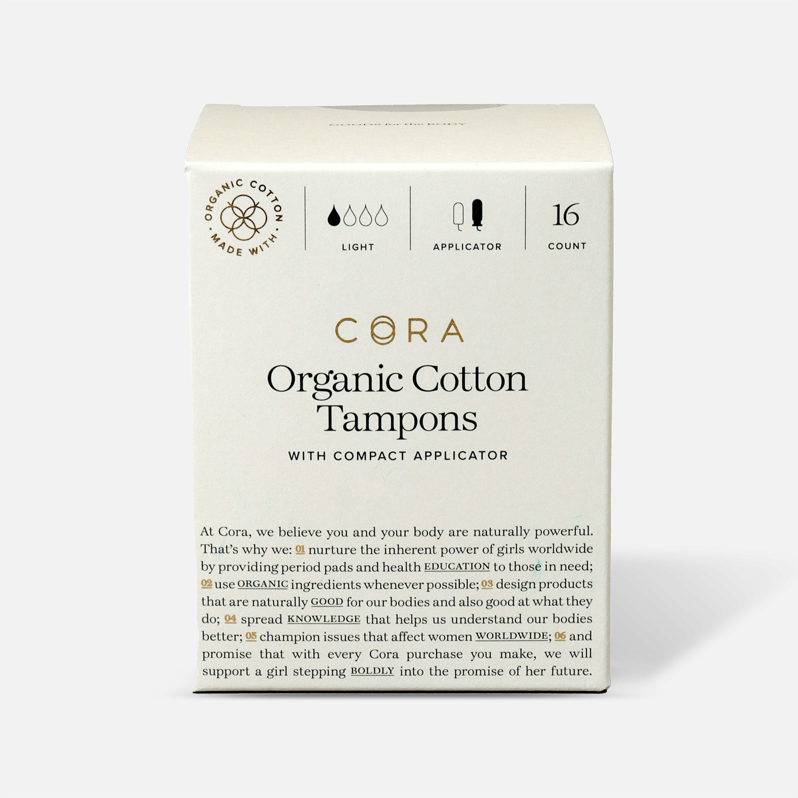 Cora Organic Cotton Applicator Tampons, 16 ct