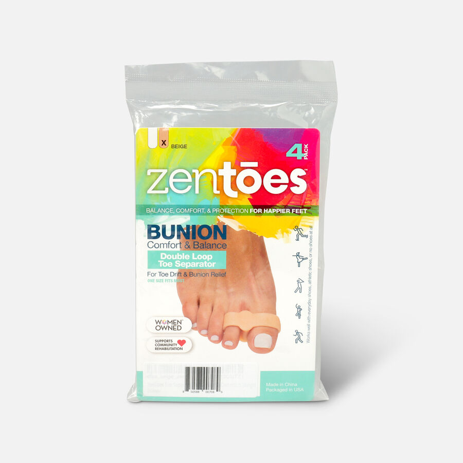 ZenToes Double Loop Toe Separator for Bunion Pain Relief, Beige - 4-Pack, Beige, large image number 0