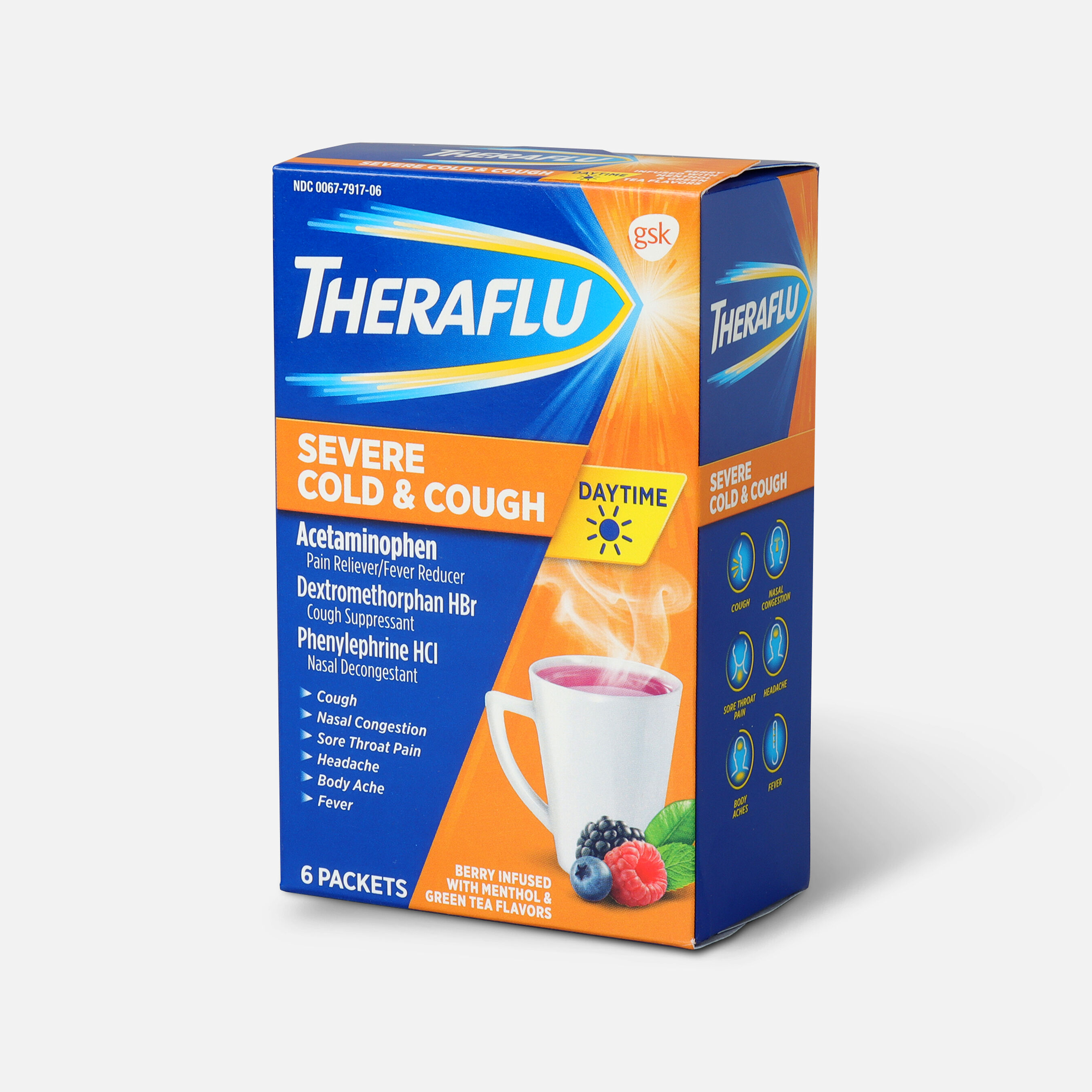 Theraflu Day Time Severe Cold & Cough, Berry Infused with Menthol and
