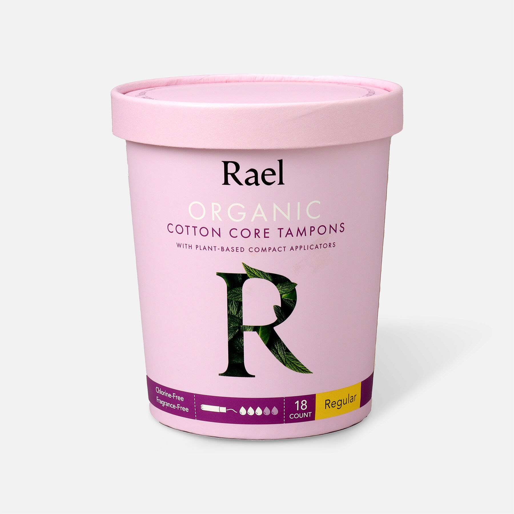 FSA Eligible Rael Organic Cotton Core Tampons with Plant Based Compact Applicators Regular, 18