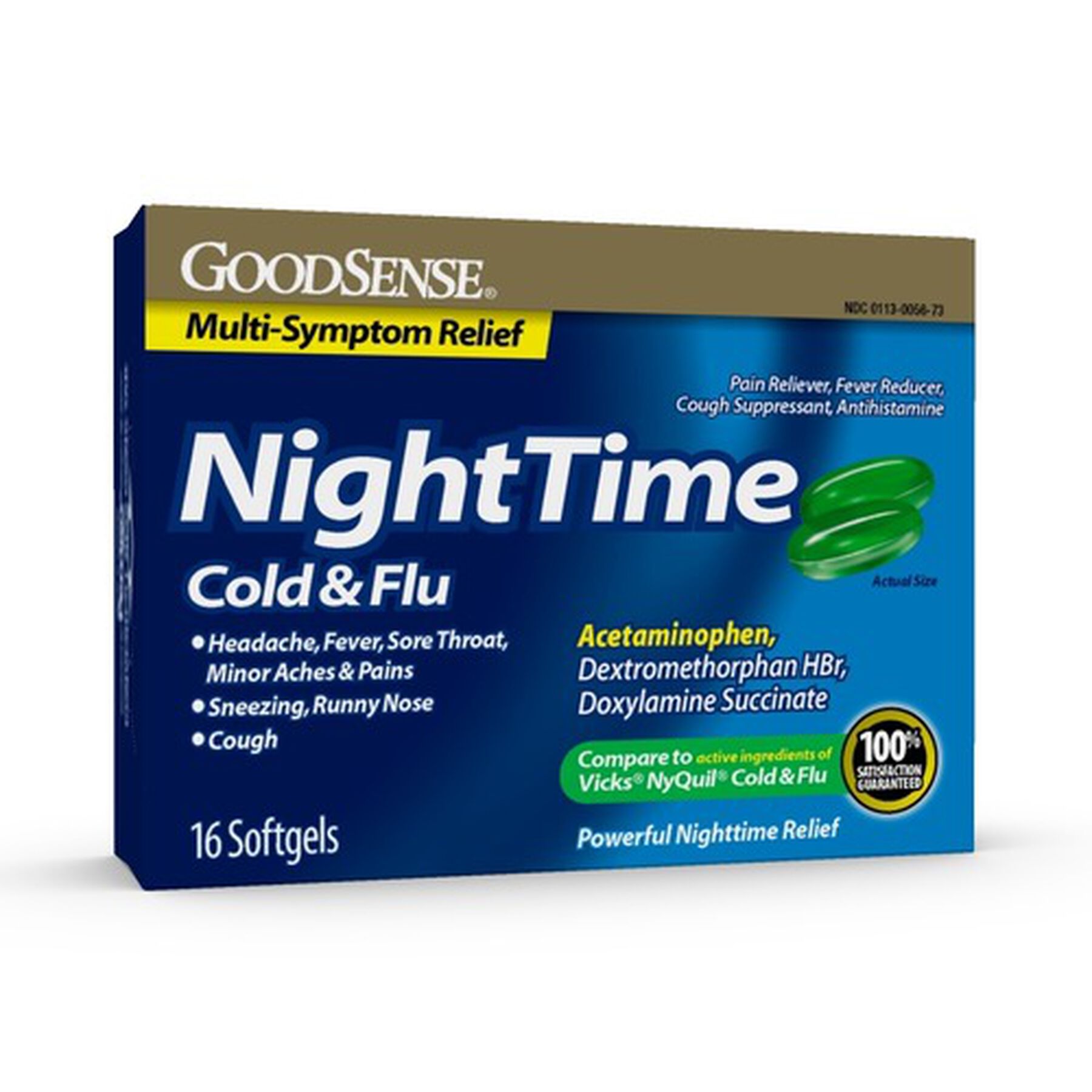 GoodSense® Night Time Cold & Flu Multi Symptom Softgels, 16 ct
