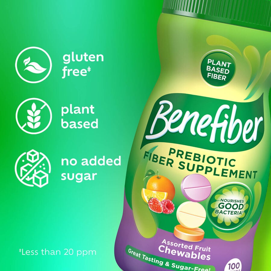 Benefiber Chewable Prebiotic Fiber Supplement Tablets for Digestive Health, Assorted Fruit, 100 ct., , large image number 2